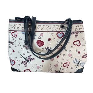 BRIGHTON Lois Bag Dragonfly LadyBug Cotton Leather Tote Expandable Heart ❤ CHARM